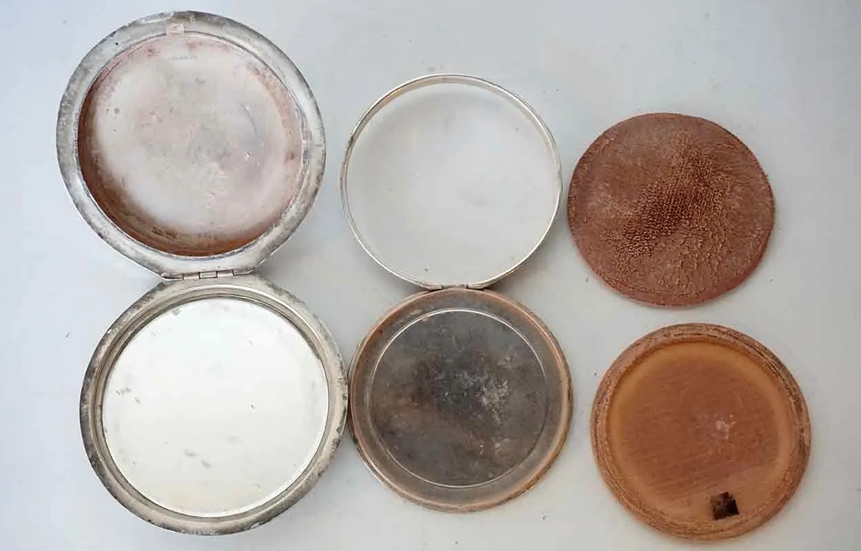 Set Four Vintage Japanese 950 Silver Compacts, Lighter and Cigarette Case