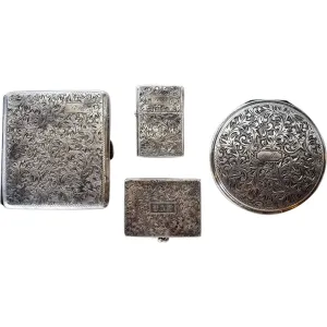 Set Four Vintage Japanese 950 Silver Compacts, Lighter and Cigarette Case
