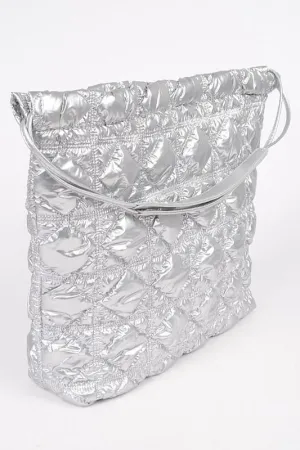 Silver Quilted Bubble Nylon Tote