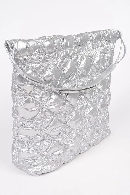 Silver Quilted Bubble Nylon Tote