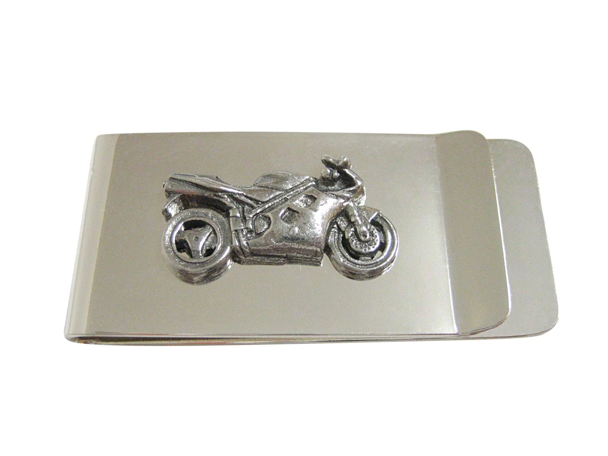 Silver Toned Textured Modern Motorcycle Money Clip