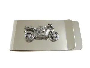 Silver Toned Textured Modern Motorcycle Money Clip