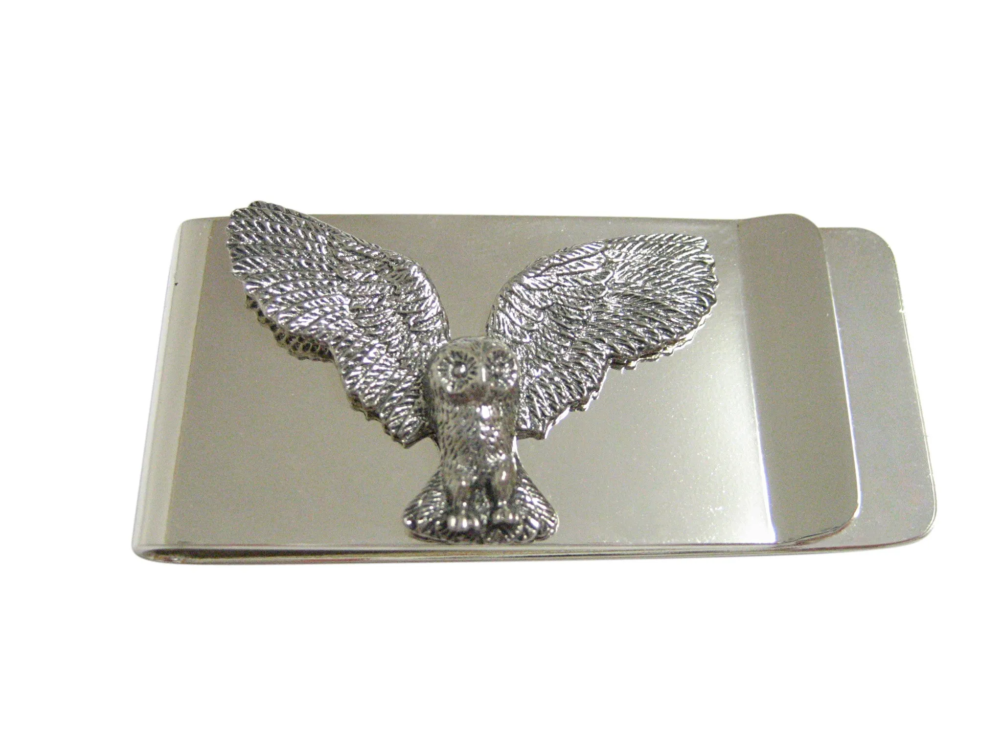 Silver Toned Textured Owl Bird Money Clip