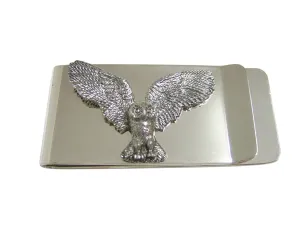 Silver Toned Textured Owl Bird Money Clip