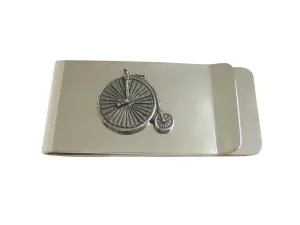 Silver Toned Textured Penny Farthing Retro Bicycle Money Clip