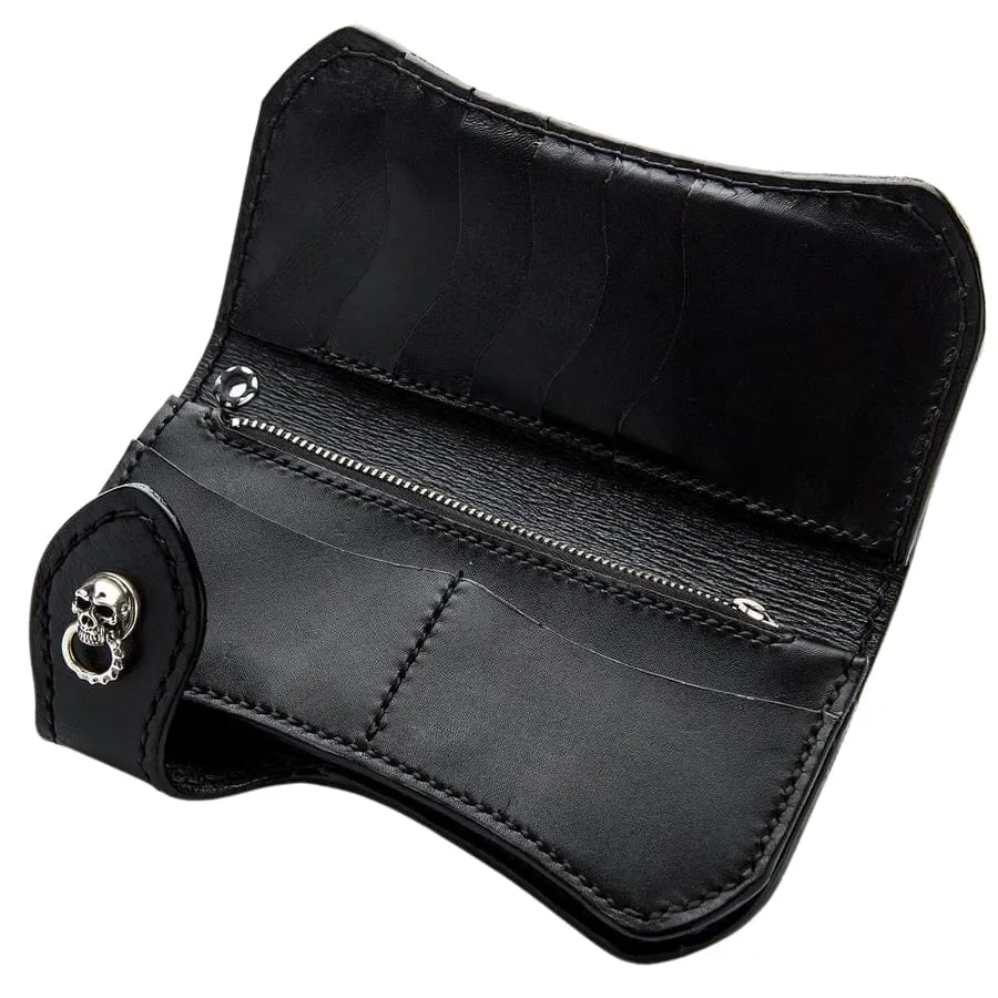 Skull Silver Cowhide Leather Biker Wallet