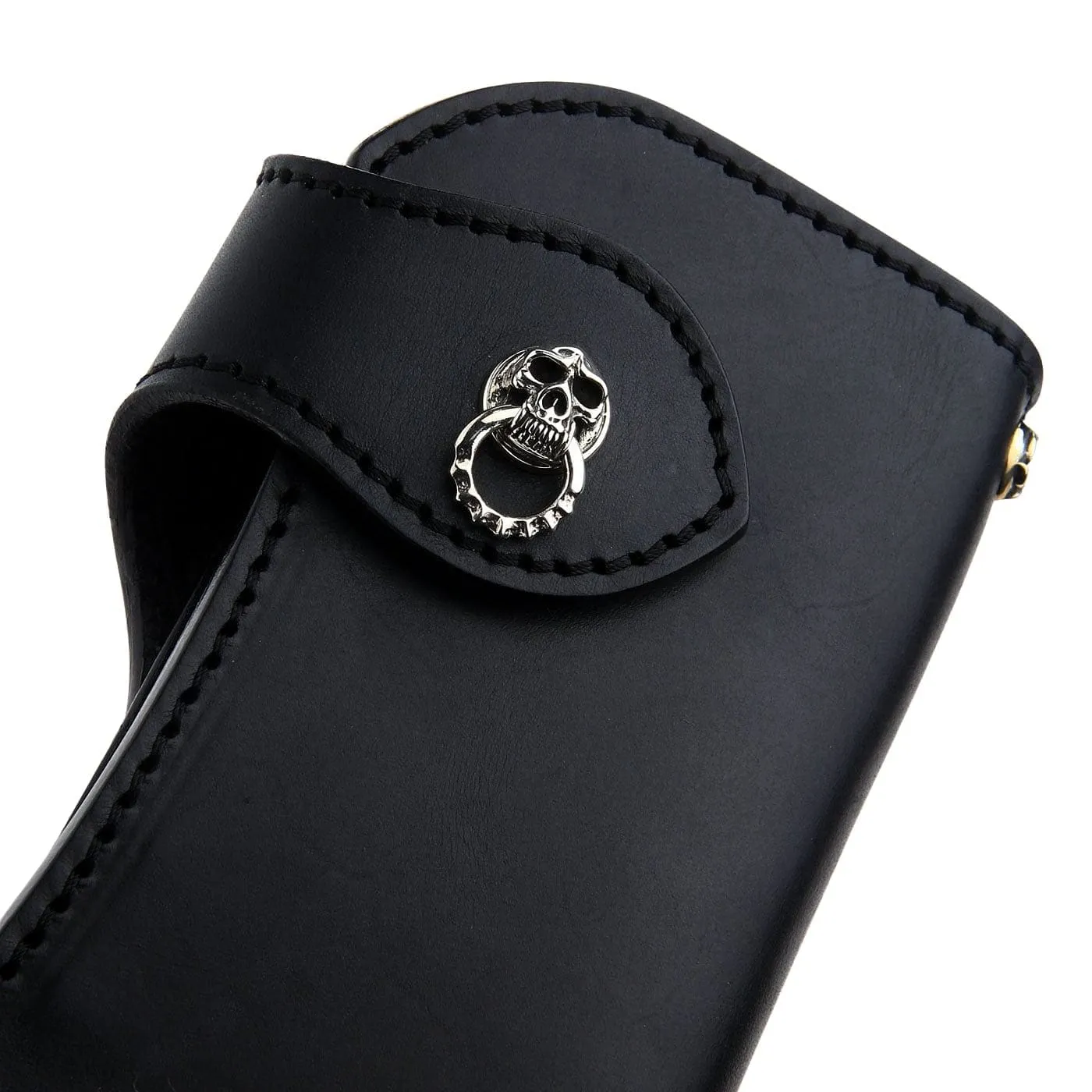 Skull Silver Cowhide Leather Biker Wallet