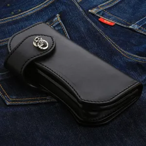 Skull Silver Cowhide Leather Biker Wallet