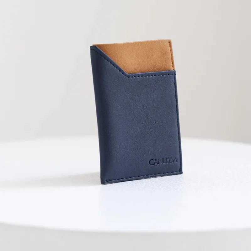 Slim Vegan Leather Cardholder | Blue & Camel