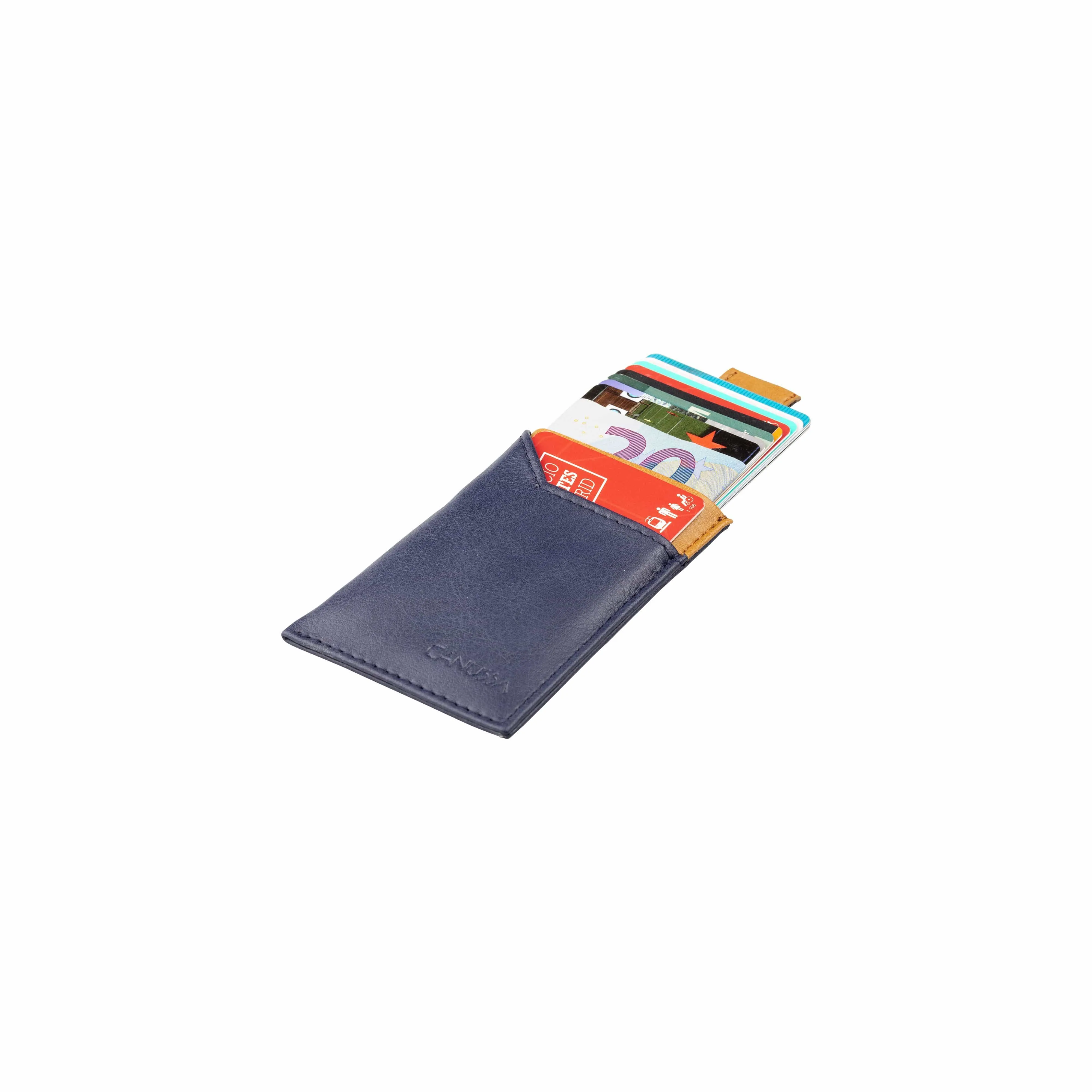 Slim Vegan Leather Cardholder | Blue & Camel
