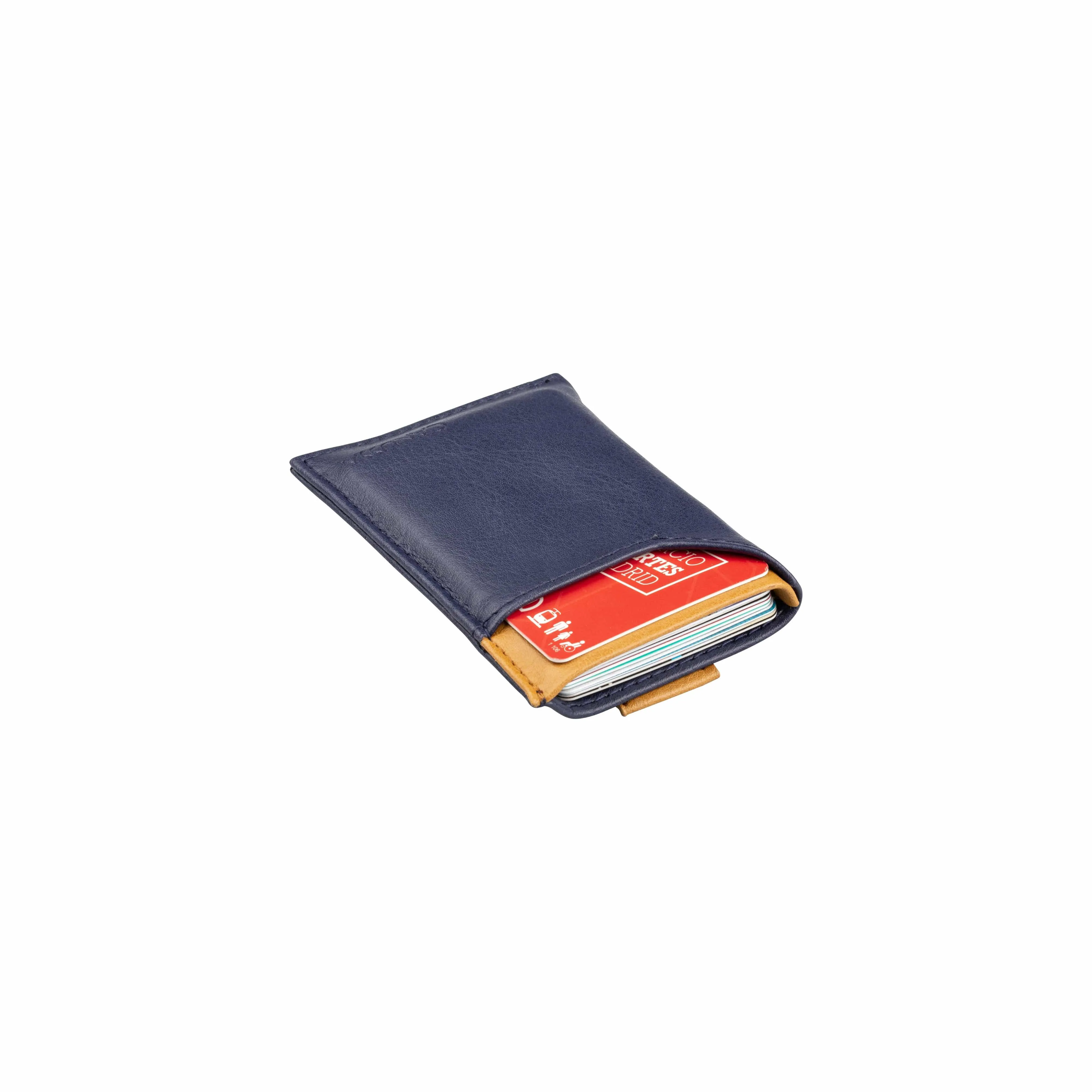 Slim Vegan Leather Cardholder | Blue & Camel