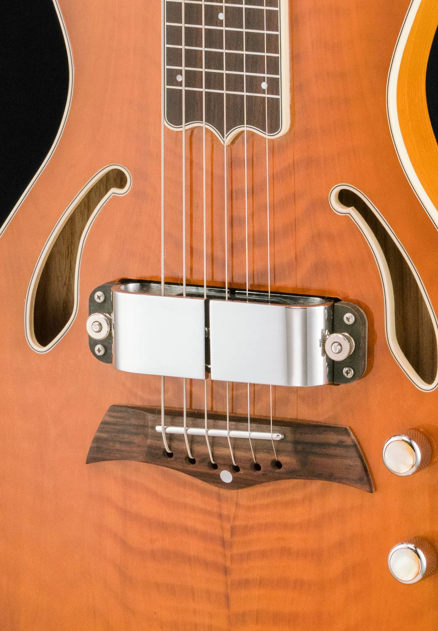 SOLD Asher Dual Tone #951 Semi-Acoustic Lap Steel with Flame California Redwood Top and Horseshoe Pickup