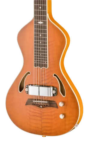 SOLD Asher Dual Tone #951 Semi-Acoustic Lap Steel with Flame California Redwood Top and Horseshoe Pickup