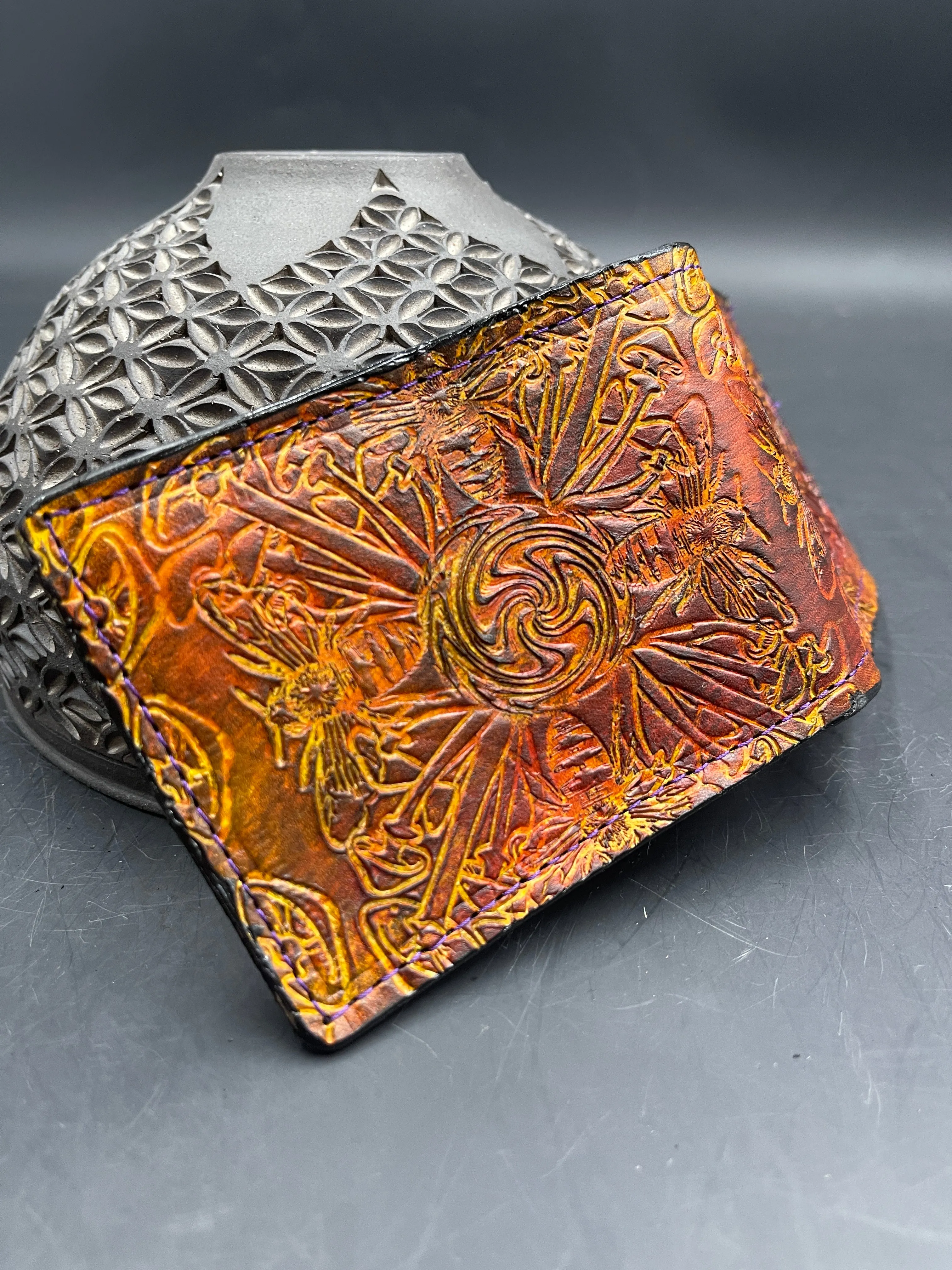 Stamped Leather Bifold Wallet - Bees