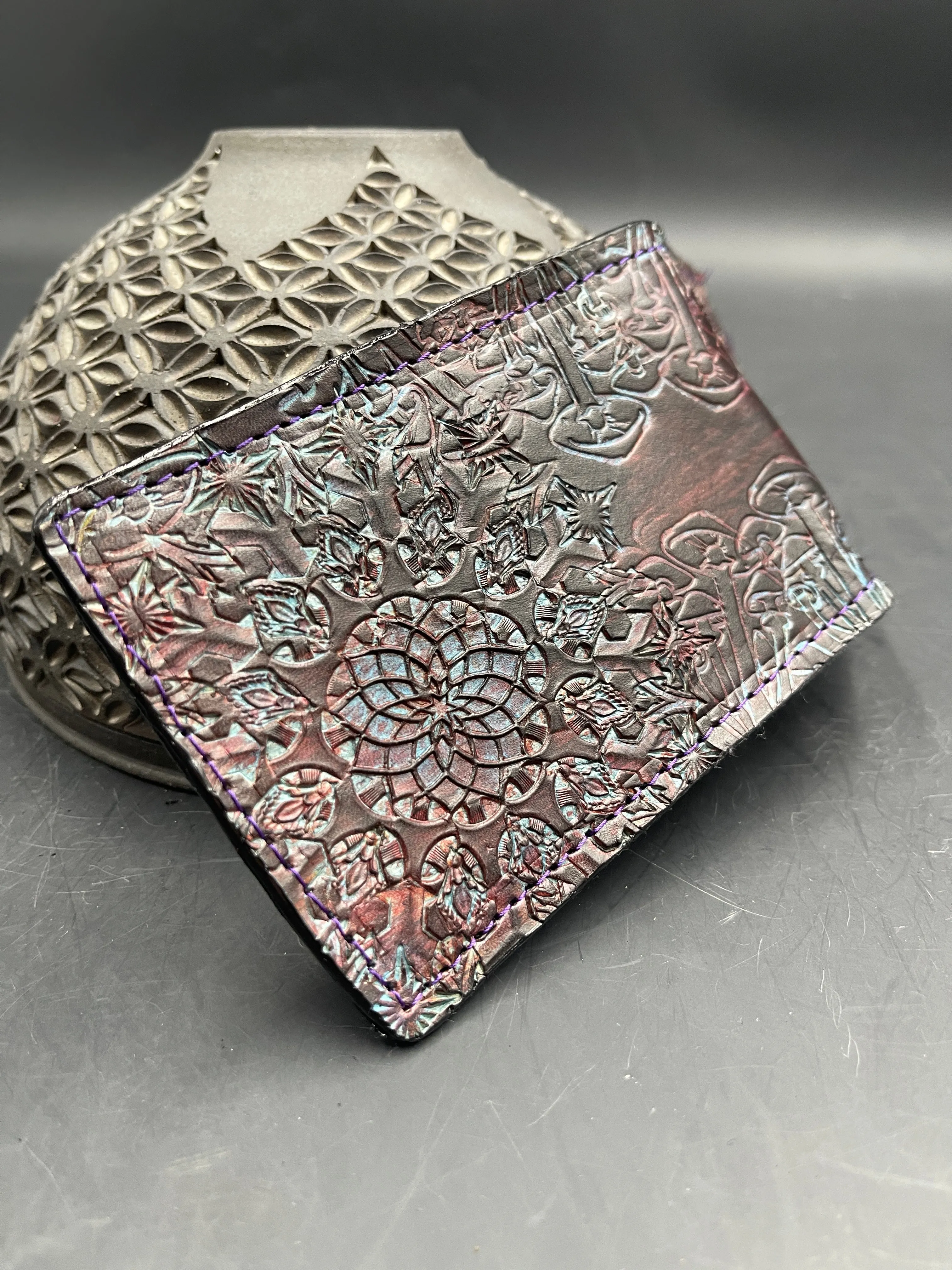 Stamped Leather Bifold Wallet - Bees
