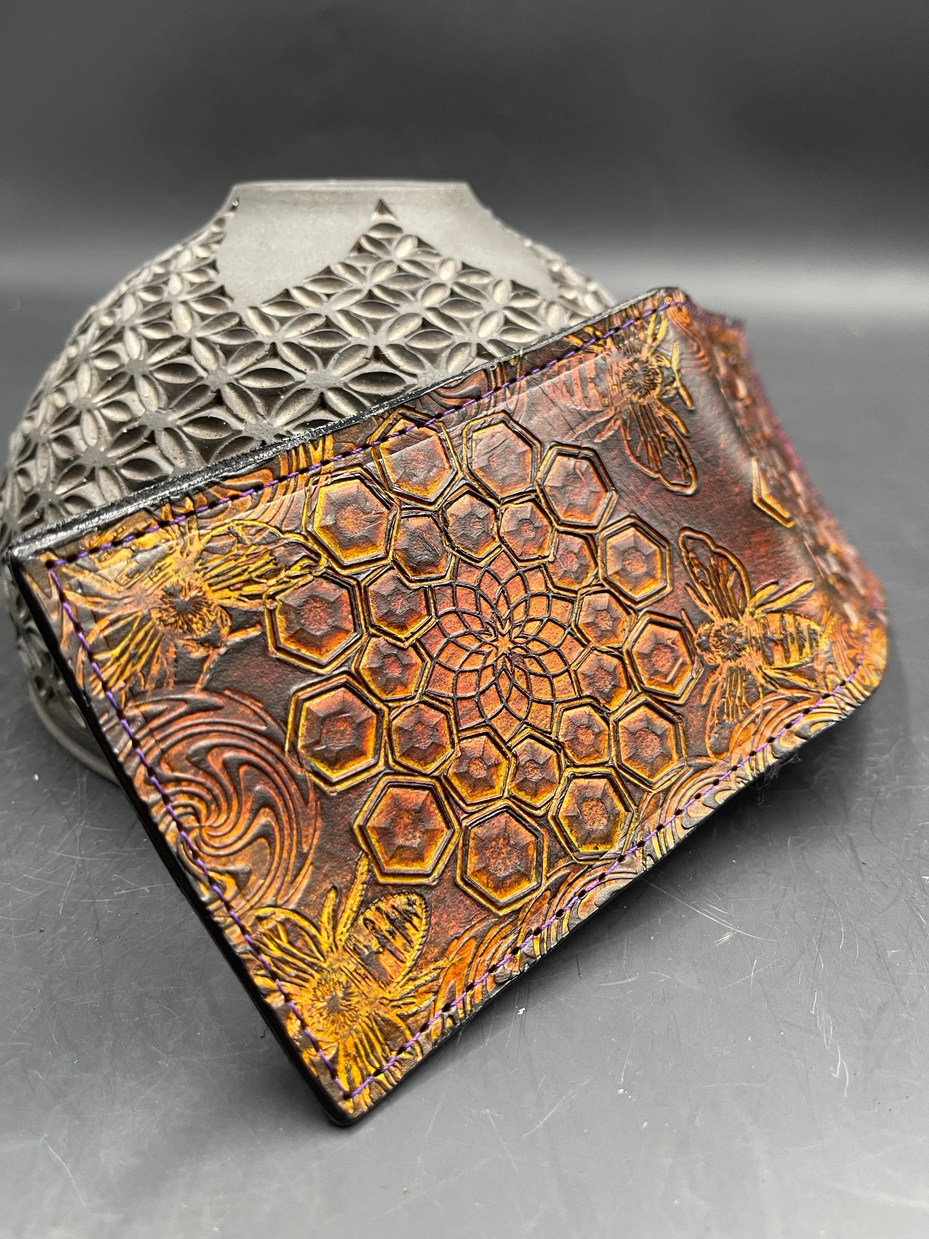Stamped Leather Bifold Wallet - Bees