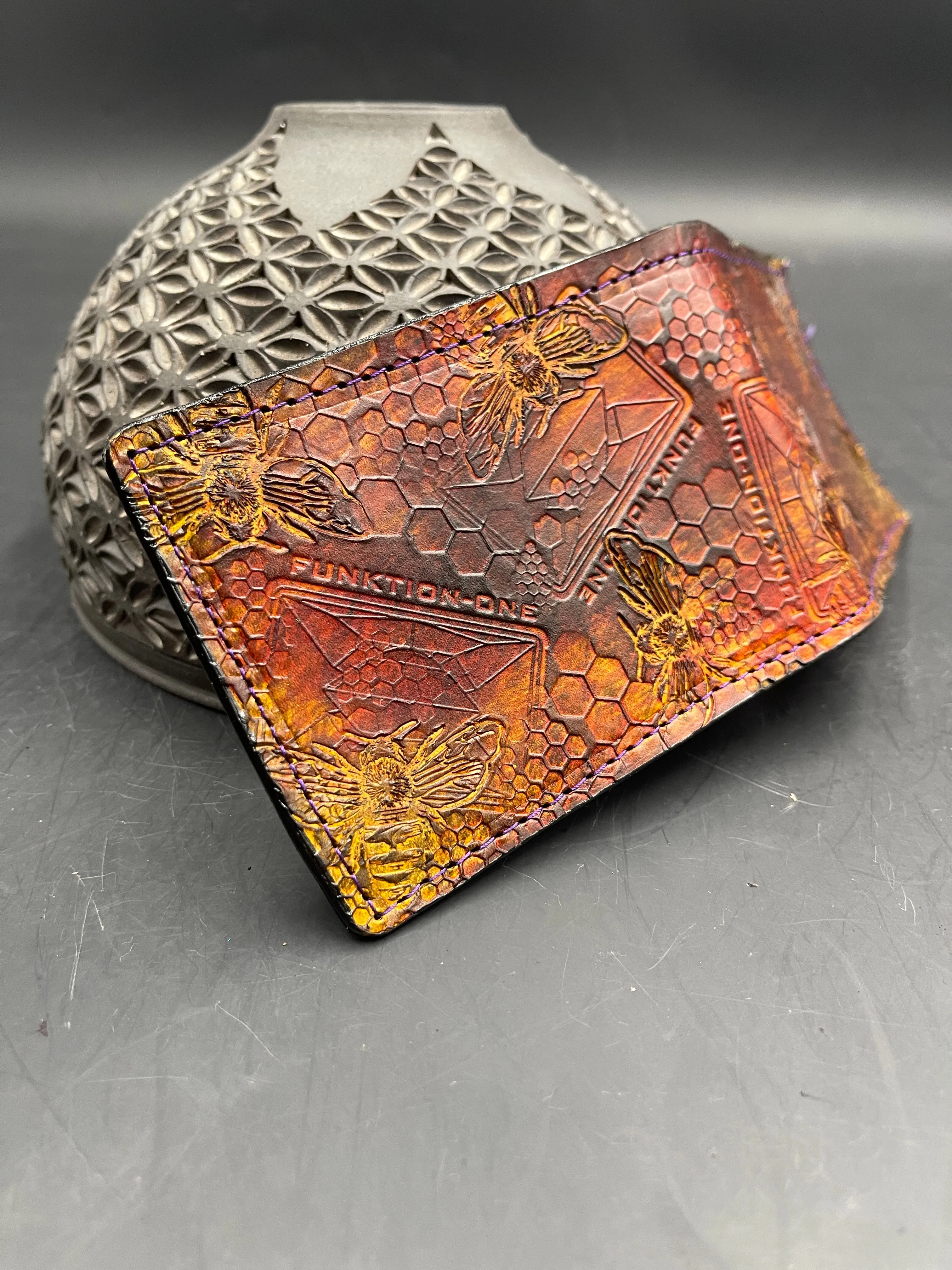 Stamped Leather Bifold Wallet - Bees