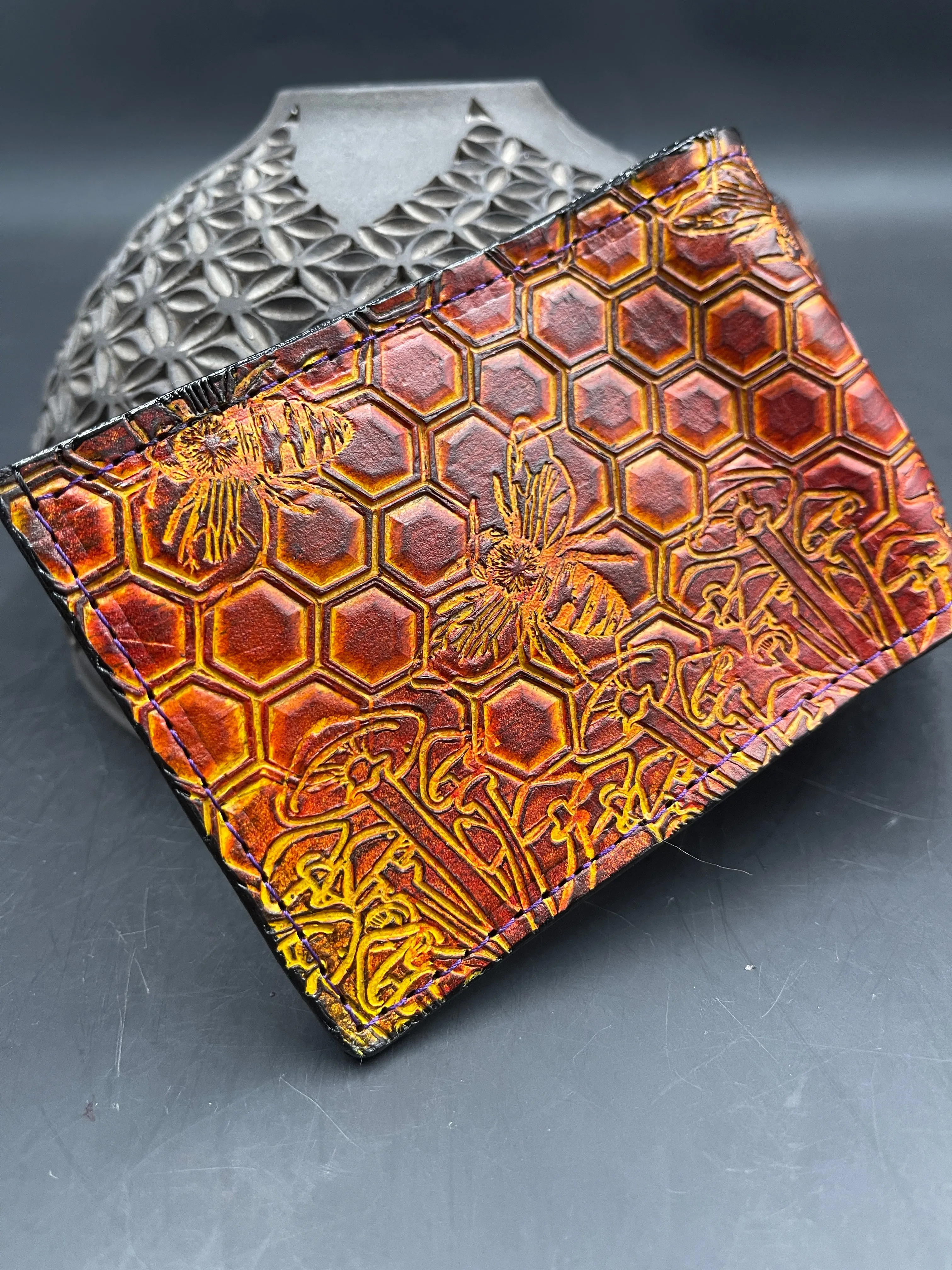 Stamped Leather Bifold Wallet - Bees