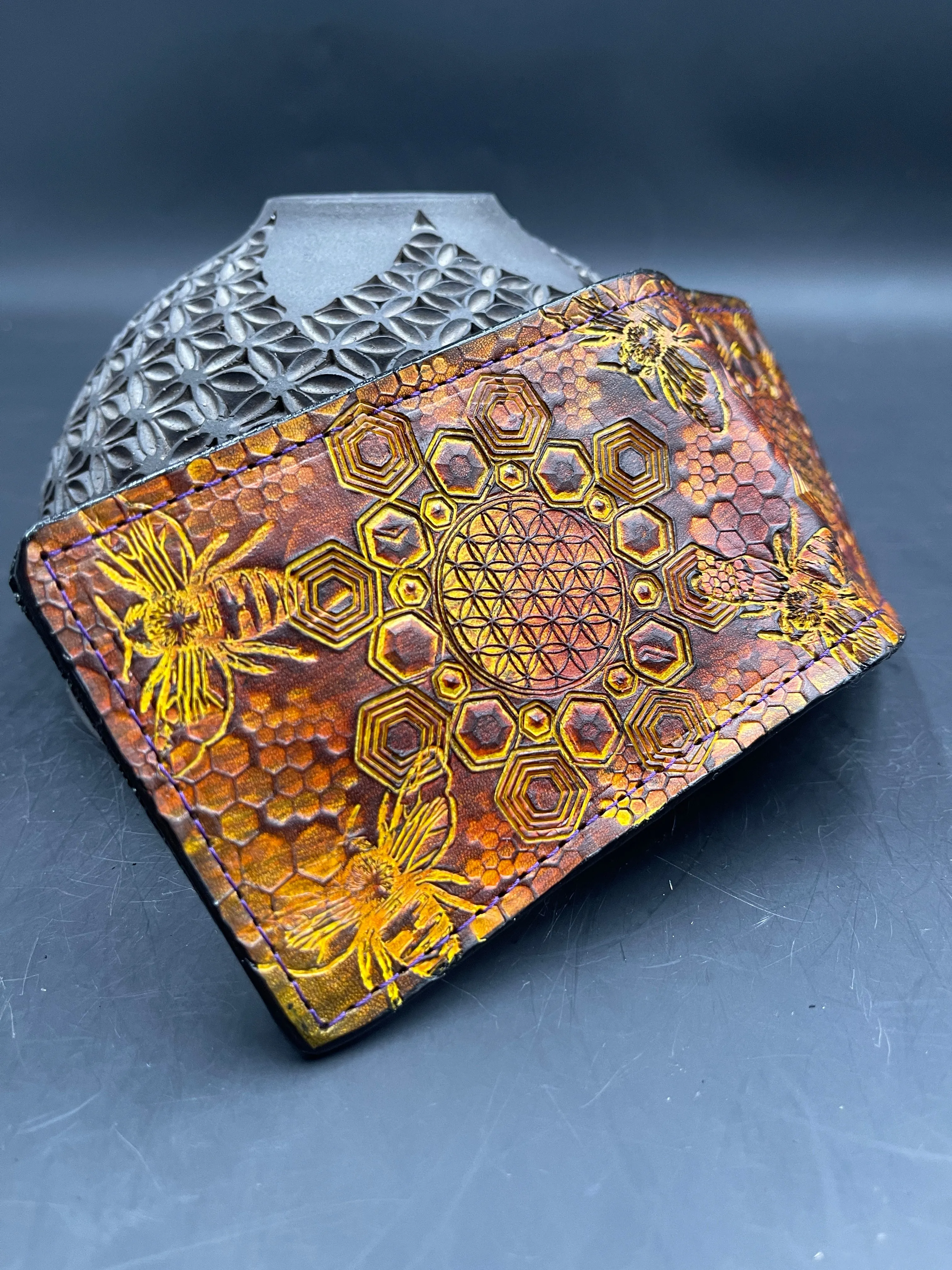 Stamped Leather Bifold Wallet - Bees