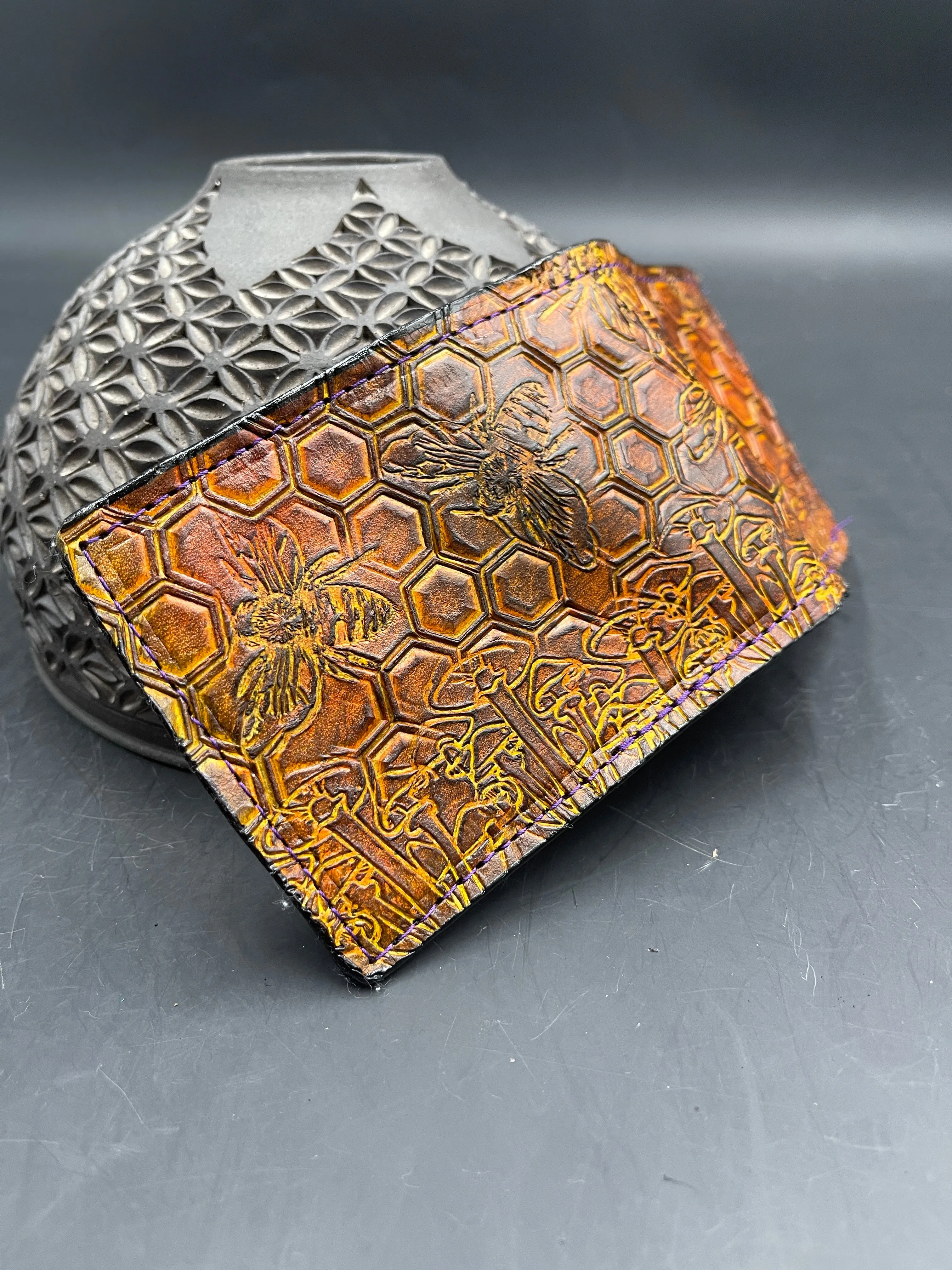 Stamped Leather Bifold Wallet - Bees
