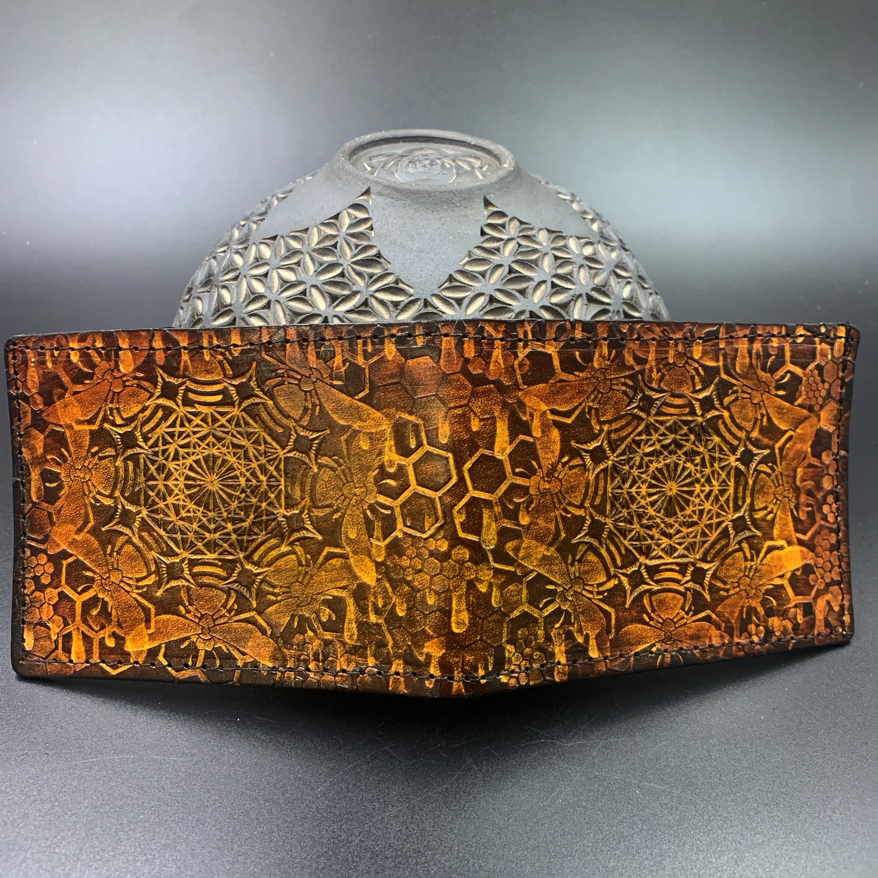 Stamped Leather Bifold Wallet - Bees