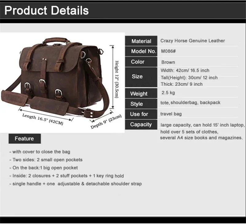 Sterling | Genuine Leather Men Briefcase Shoulder Bag Office