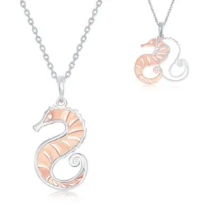 Sterling Silver 16 2" Two-tone Seahorse Cutout Necklace (92560)
