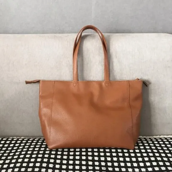 Stylish Womens Brown Leather Tote Bag Shoulder Tote Bag Brown Tote Purse For Women