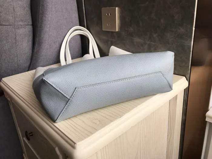Stylish Womens White Blue Leather Tote Bag Two Colors Tote Purse White Shoulder Tote Shopper For Women