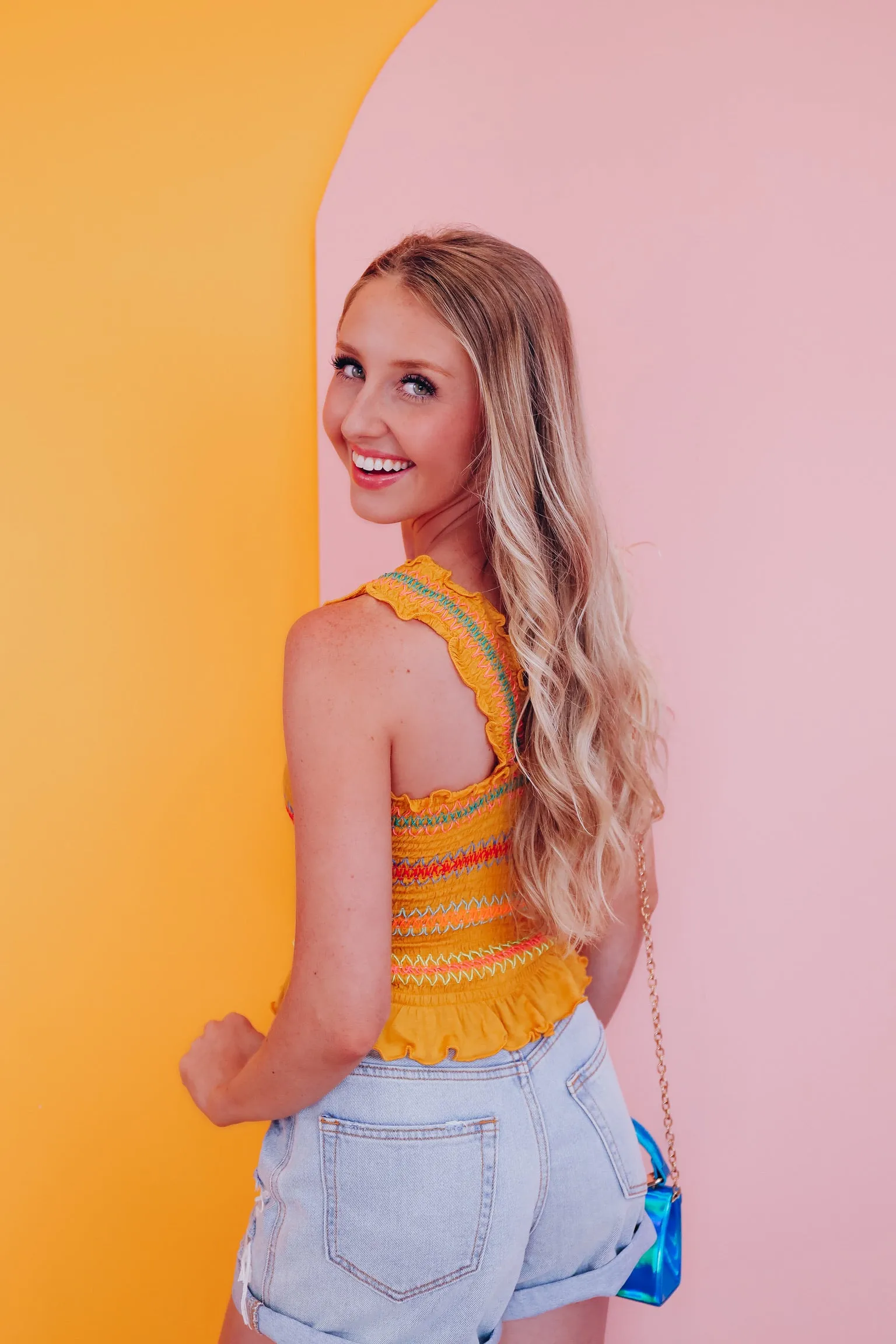 Sun Baked Smocked Crop Top - Mustard