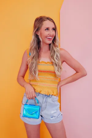 Sun Baked Smocked Crop Top - Mustard