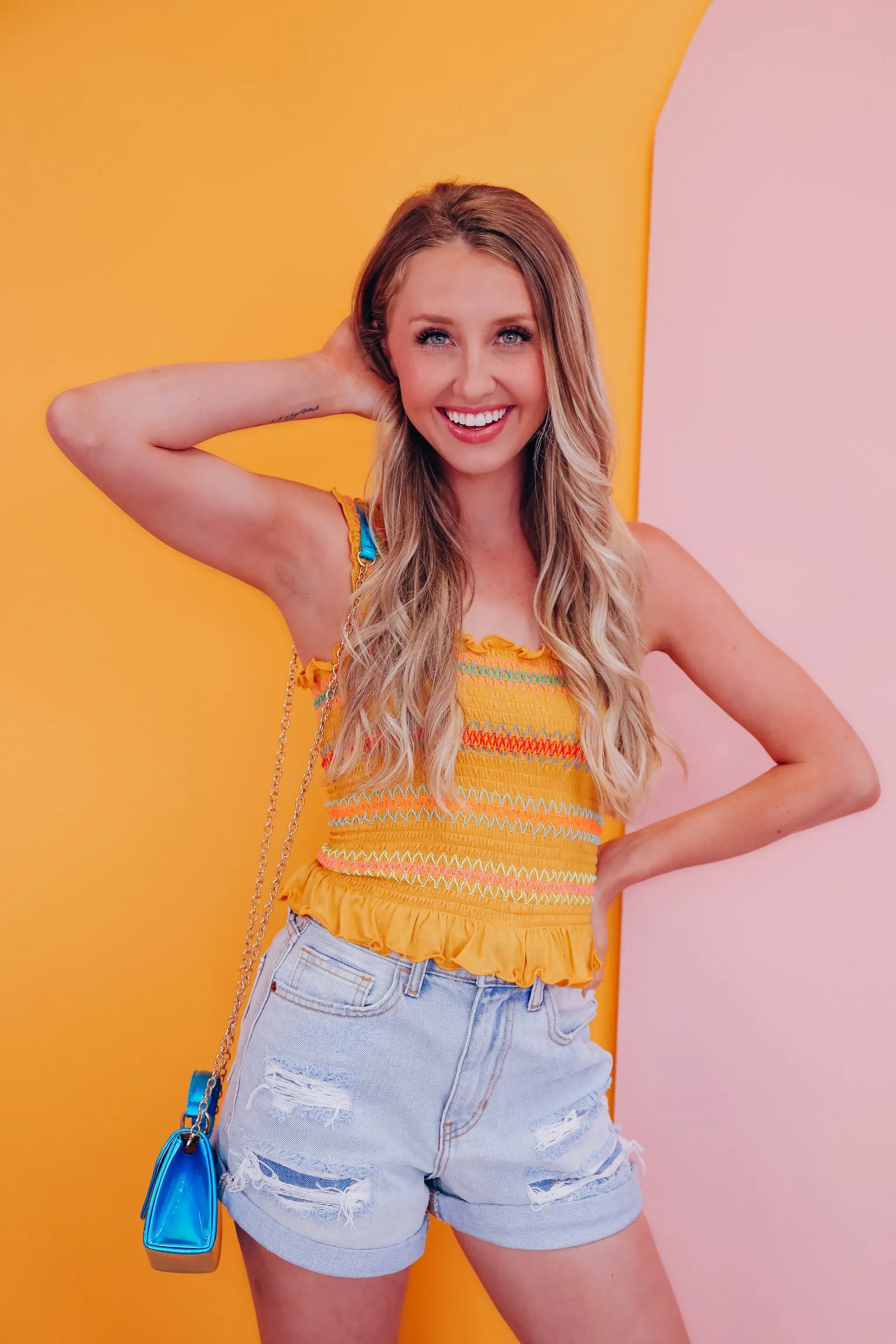 Sun Baked Smocked Crop Top - Mustard