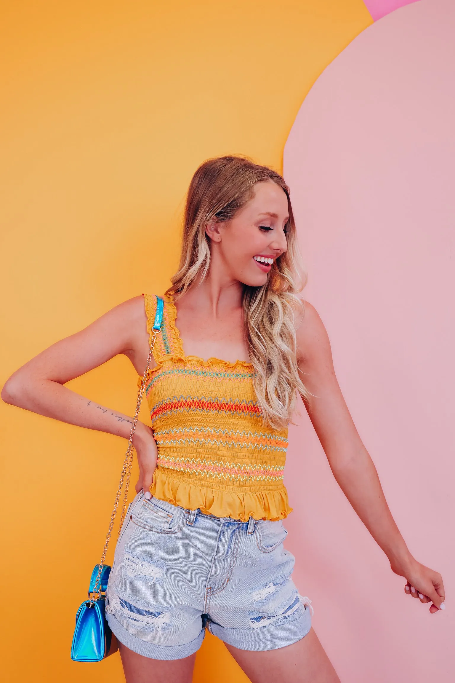 Sun Baked Smocked Crop Top - Mustard