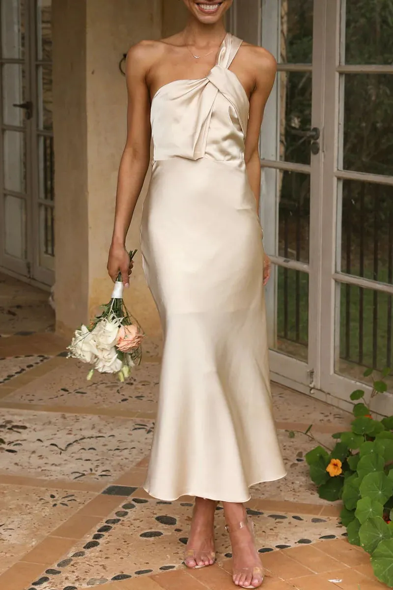 Sweet Elegant Solid One Shoulder Evening Dress Dresses
