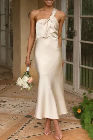 Sweet Elegant Solid One Shoulder Evening Dress Dresses