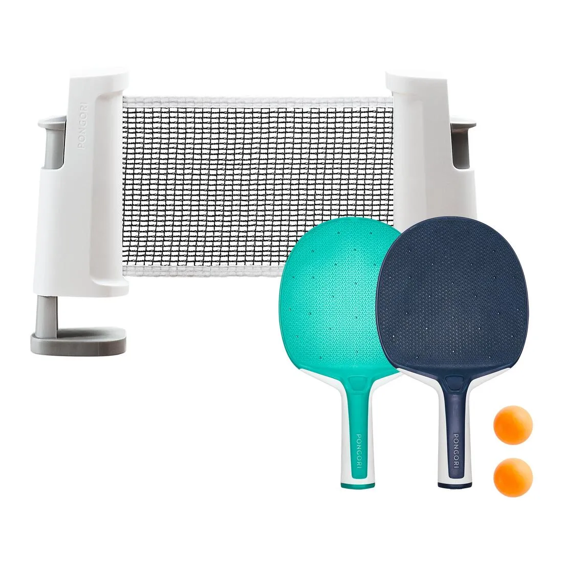 Table Tennis Set with Posts, Adjustable Rollnet, 2 Bats and 2 Balls - White/Grey