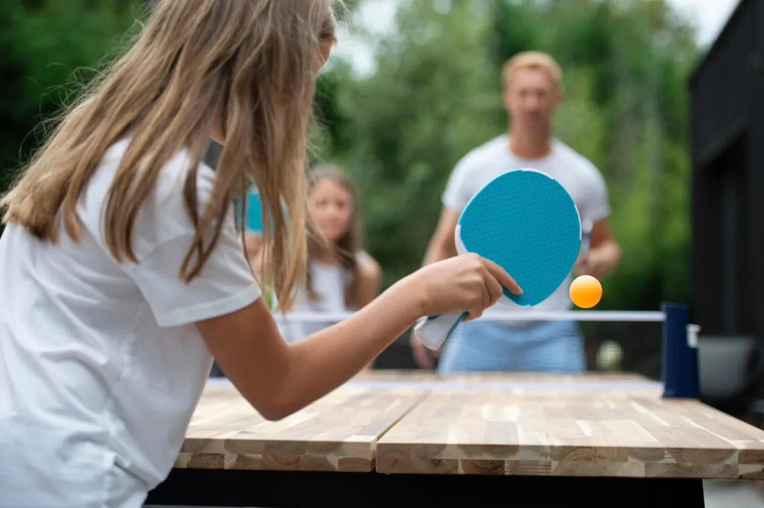 Table Tennis Set with Posts, Adjustable Rollnet, 2 Bats and 2 Balls - White/Grey