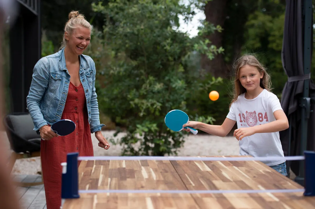 Table Tennis Set with Posts, Adjustable Rollnet, 2 Bats and 2 Balls - White/Grey