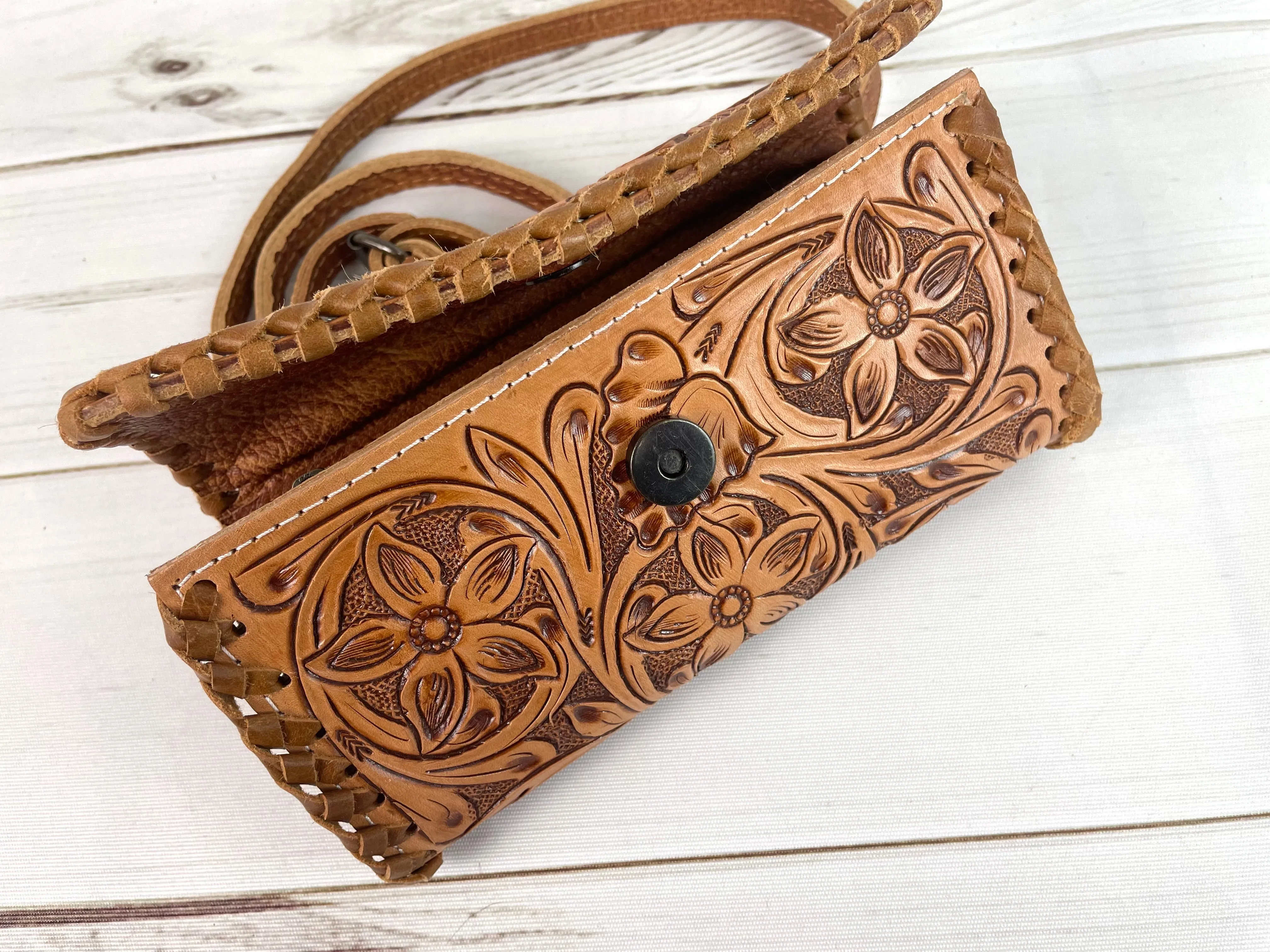 Tan Leather Tooled Wallet Carryall