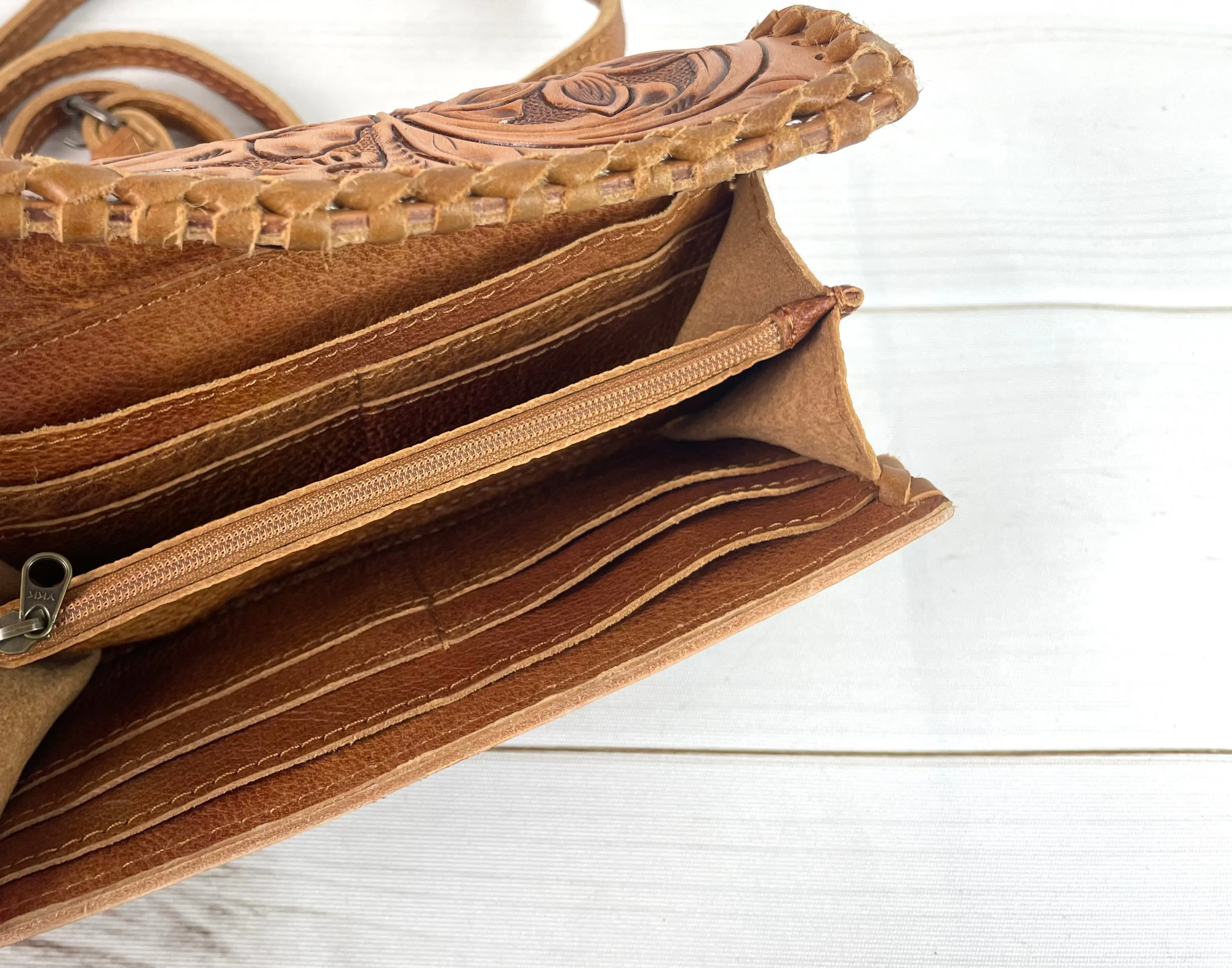 Tan Leather Tooled Wallet Carryall