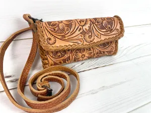 Tan Leather Tooled Wallet Carryall
