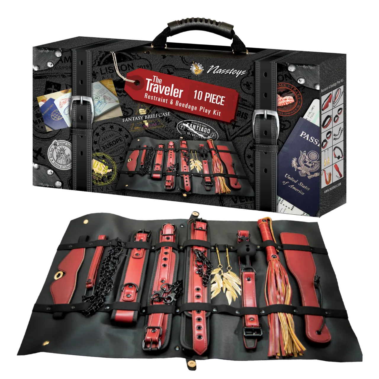 THE TRAVELER 10 PIECE RESTRAINTS & BONDAGE PLAY KIT-MAROON