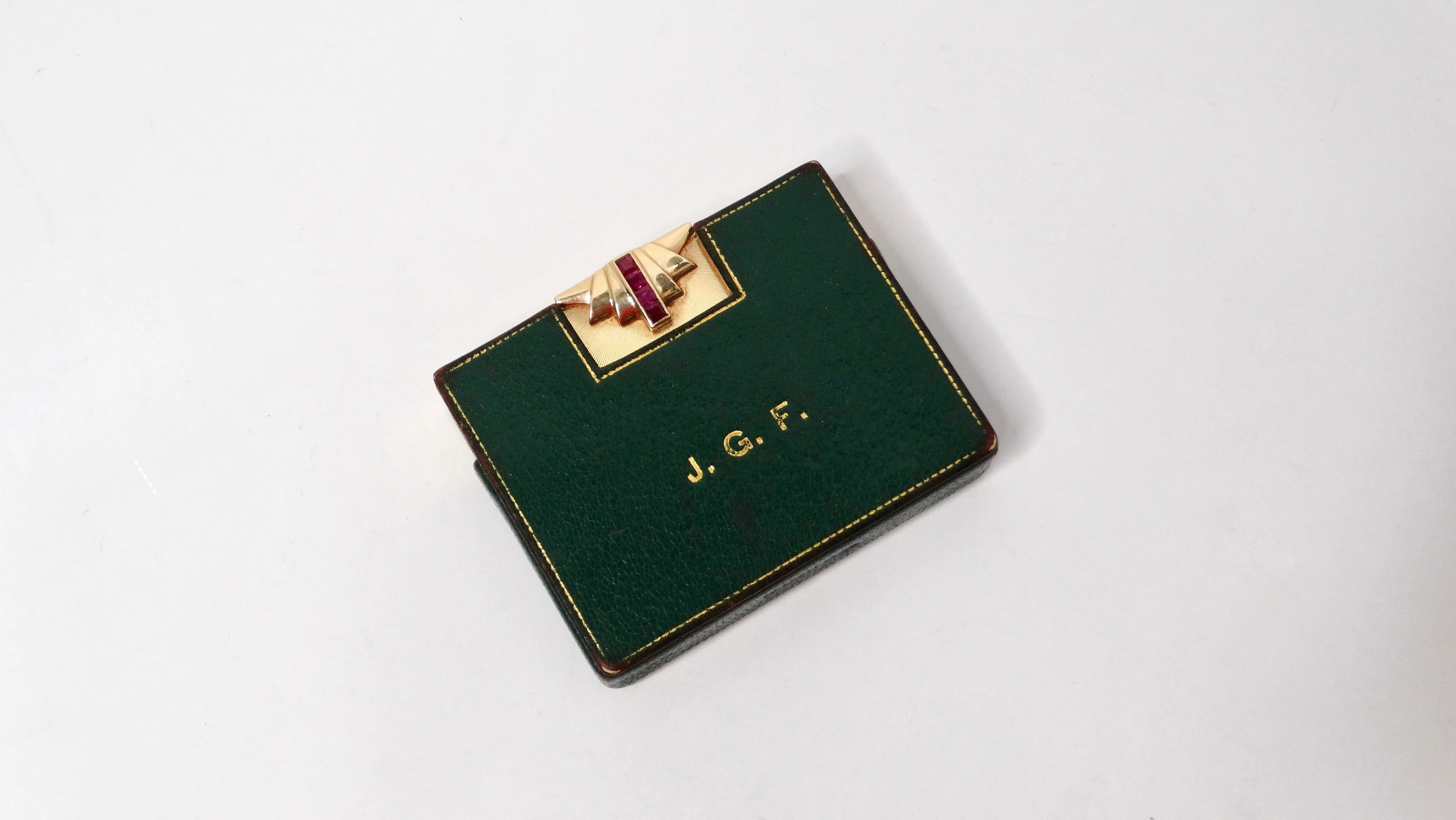 Tiffany & Co 1940s 14k Gold Compact Mirror Box With Ruby Detail