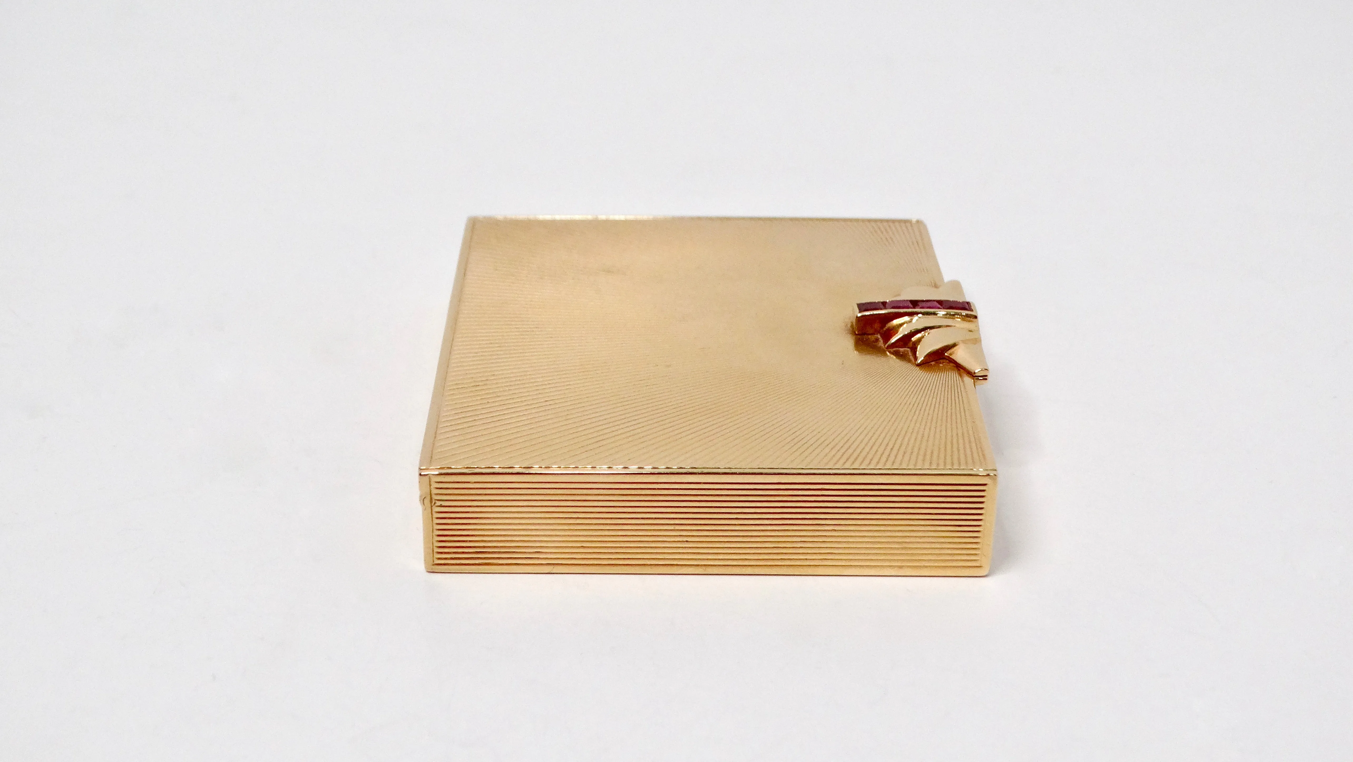 Tiffany & Co 1940s 14k Gold Compact Mirror Box With Ruby Detail