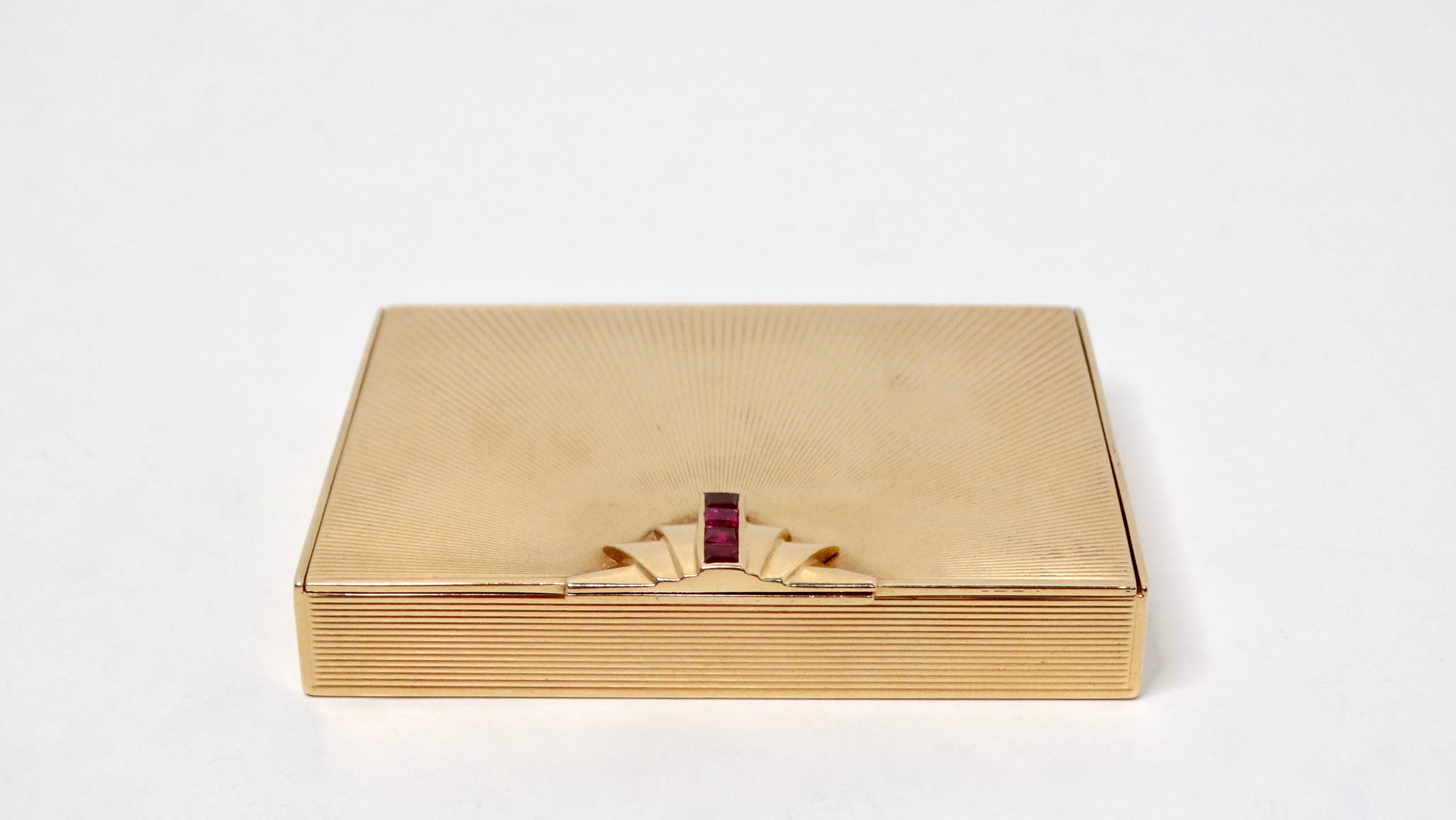 Tiffany & Co 1940s 14k Gold Compact Mirror Box With Ruby Detail