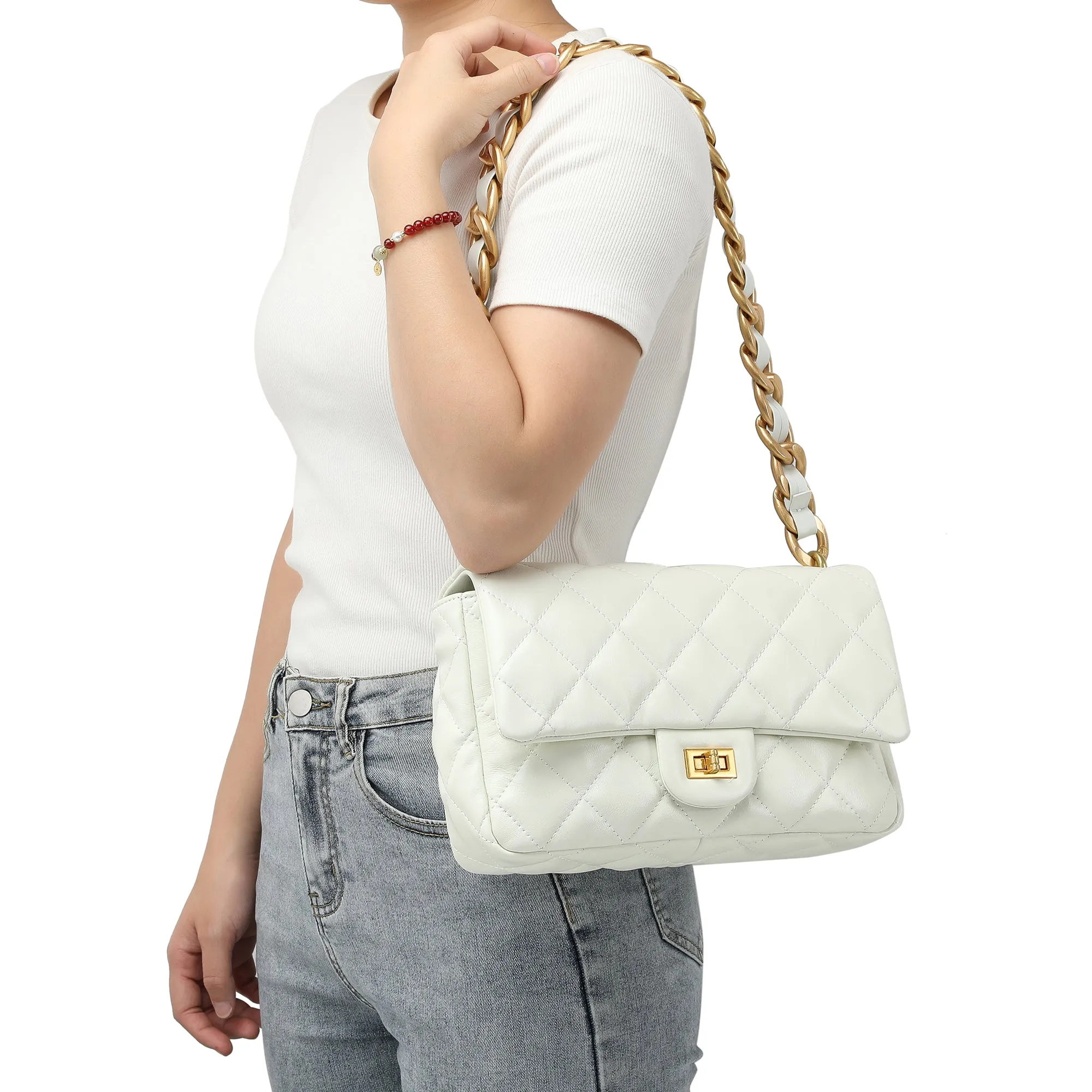 Tiffany & Fred Quilted Sheepskin Leather Shoulder Bag