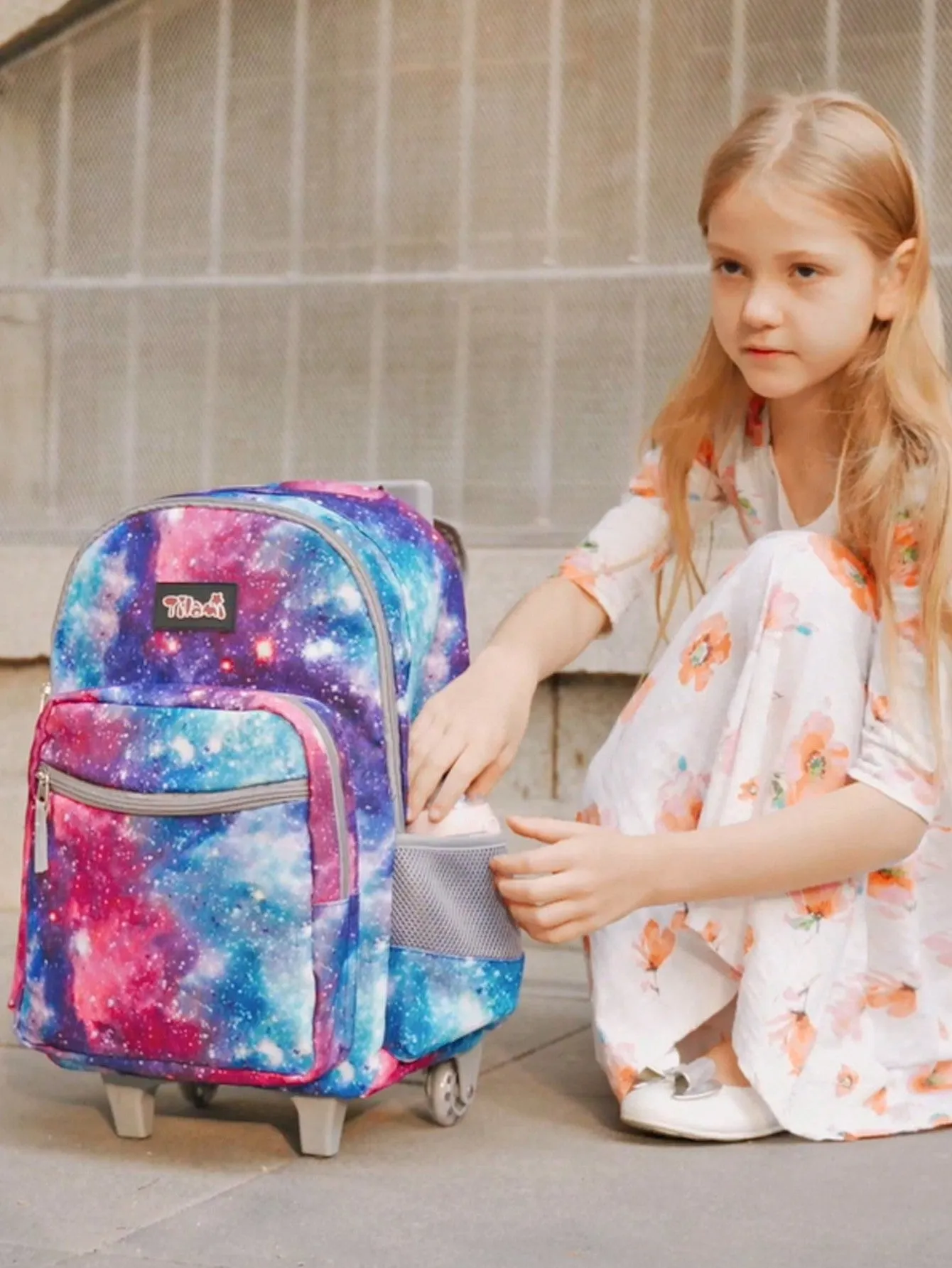 Tilami Purple Colorful Sky Double Handle Rolling Backpack 18 inch with Lunch Bag