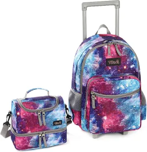 Tilami Purple Colorful Sky Double Handle Rolling Backpack 18 inch with Lunch Bag