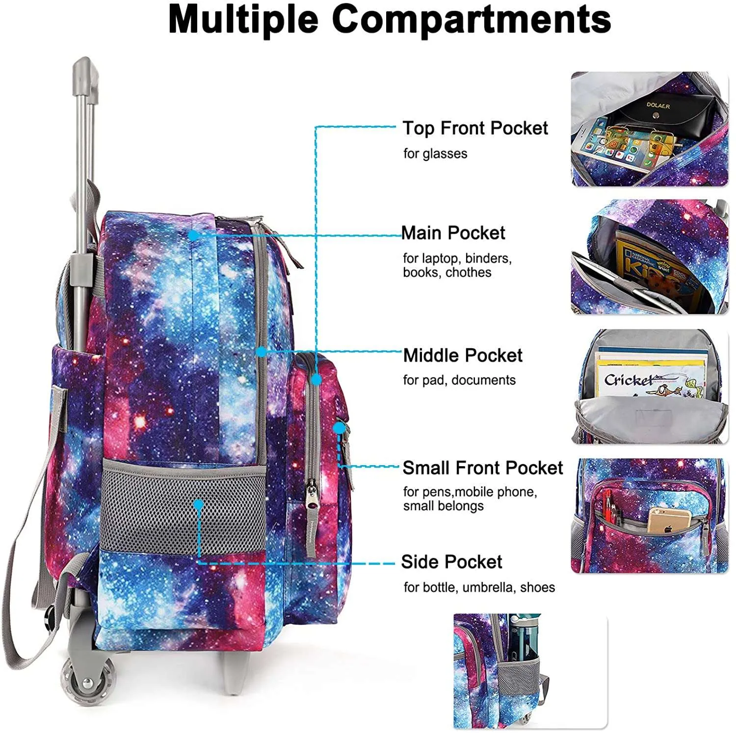 Tilami Purple Colorful Sky Double Handle Rolling Backpack 18 inch with Lunch Bag