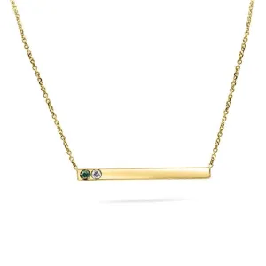 Tori Thin Gold Bar With Diamonds Hand Cut Necklace In 14K Solid Gold